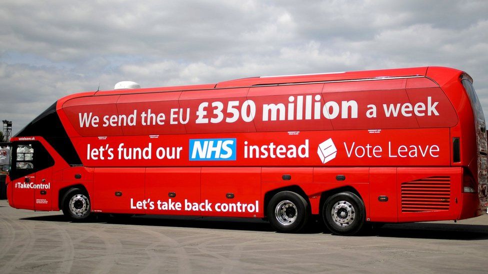 Vote Leave's campaign bus with £350m claim