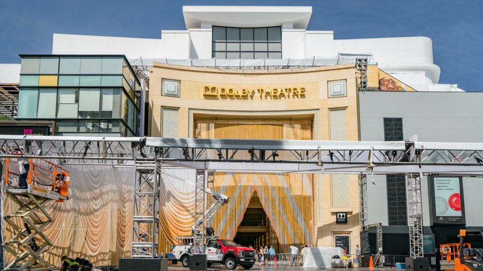 Preparations for the Oscars ceremony at the Dolby Theatre