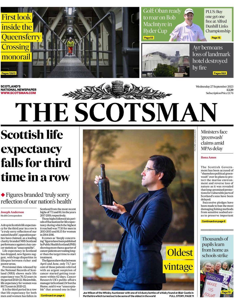 Scotland's papers Life expectancy drop and victim compensation 'raid