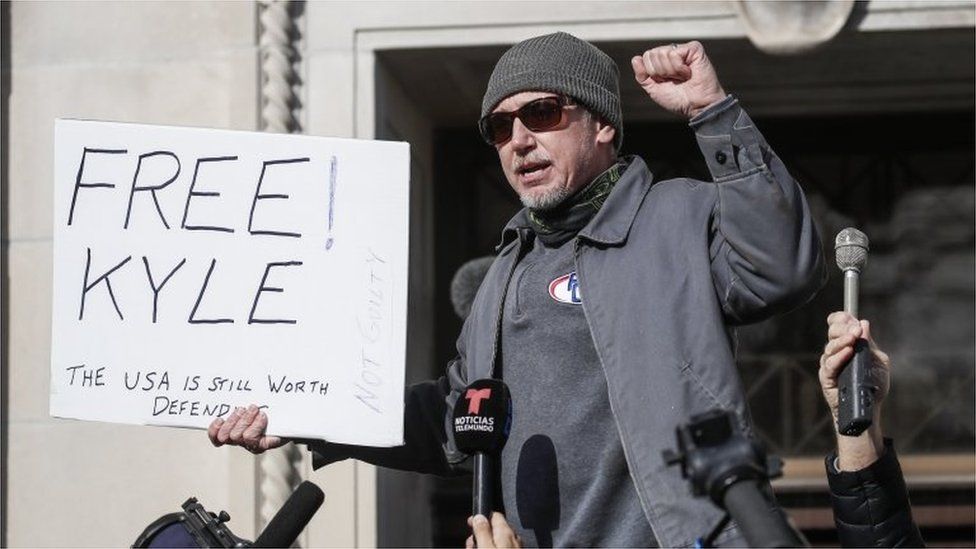 A Rittenhouse supporter outside court