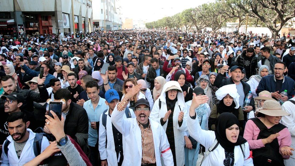Teachers protest for better work conditions in Rabat, Morocco, on 24 March 2019