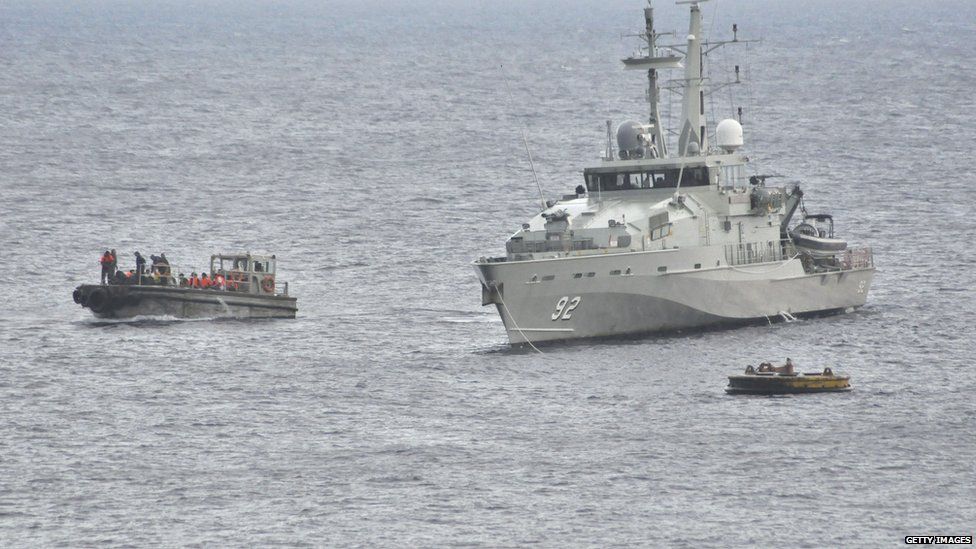 A Royal Australian Navy Ship takes part in a rescue effort of suspected asylum seekers after their boat capsized, on June 22, 2012 on Christmas Island.
