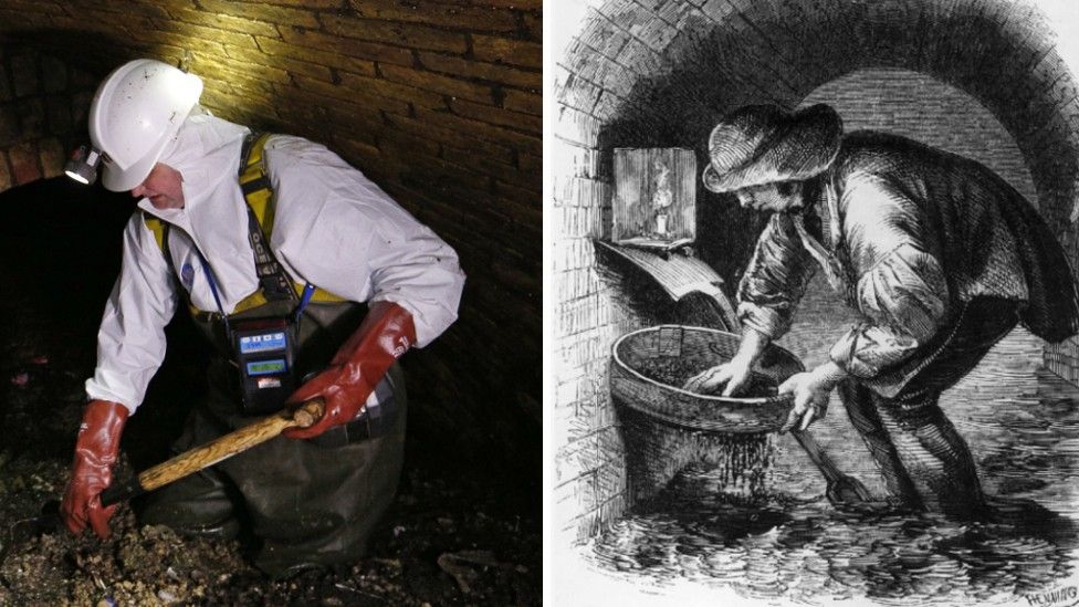 present-day sewer worker and old one