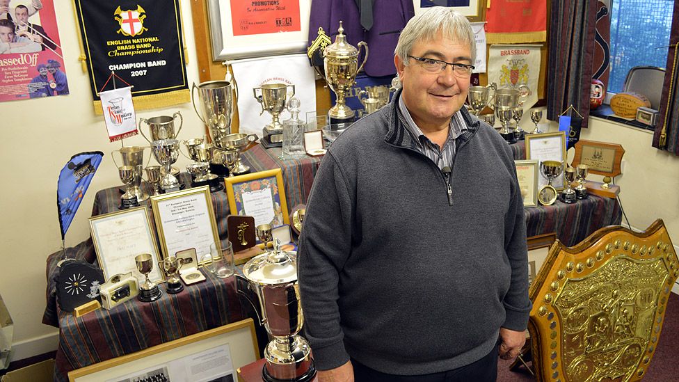 Robert Childs in Grimethorpe Colliery Band trophy room
