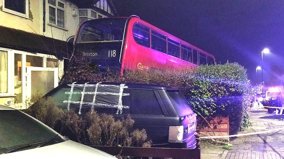 The bus crashed into a front garden