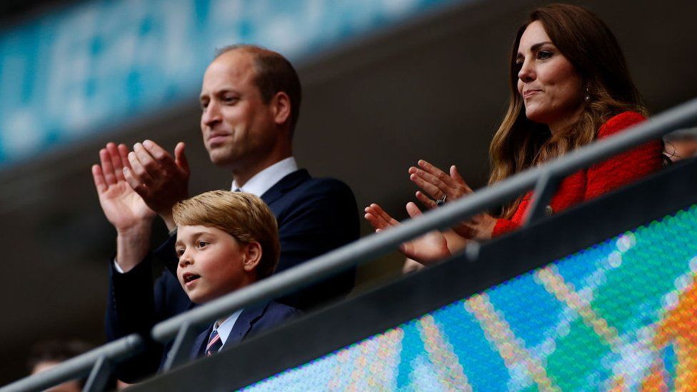 The Duke of Cambridge, president of the Football Association, was joined by his wife the Duchess of Cambridge and their eldest child, seven-year-old Prince George, as they applauded after the match