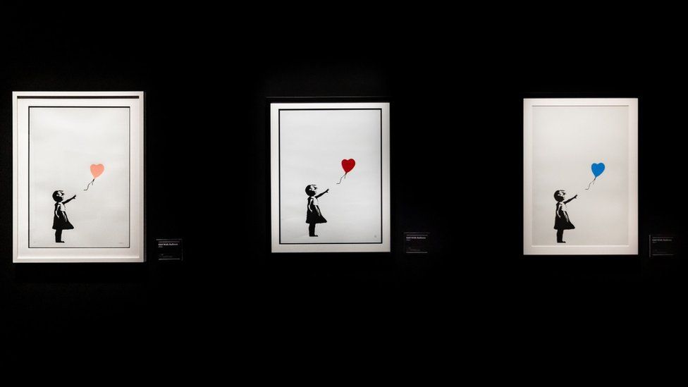 Three versions of Girl With Balloon (2002)