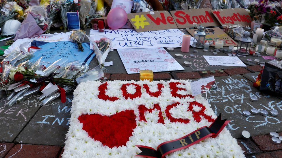 Flowers and messages of condolence left for the victims of the Manchester Arena attack