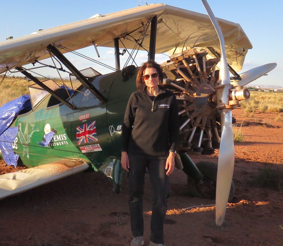 Tracey Curtis-Taylor with her 1942 Boeing Stearman Spirit of Artemis aircraft in Arizona