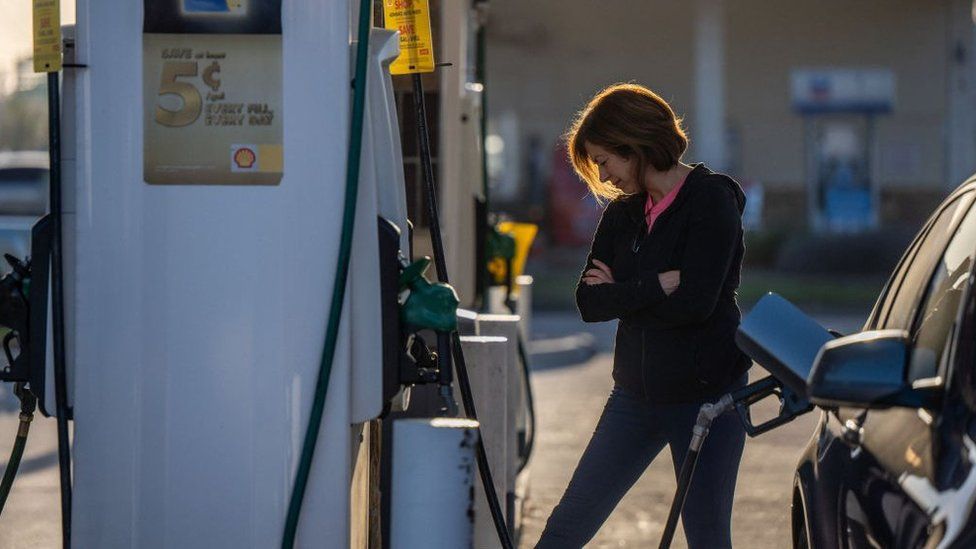 A person pumps gas at a Shell gas station on April 01, 2022 in Houston, Texas.