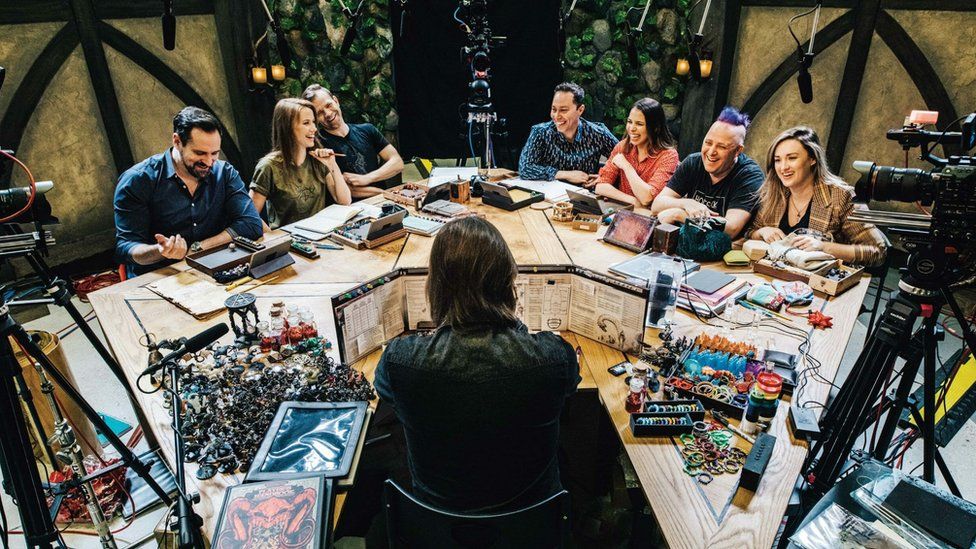 Critical Role cast on set filming a Dungeon & Dragons campaign