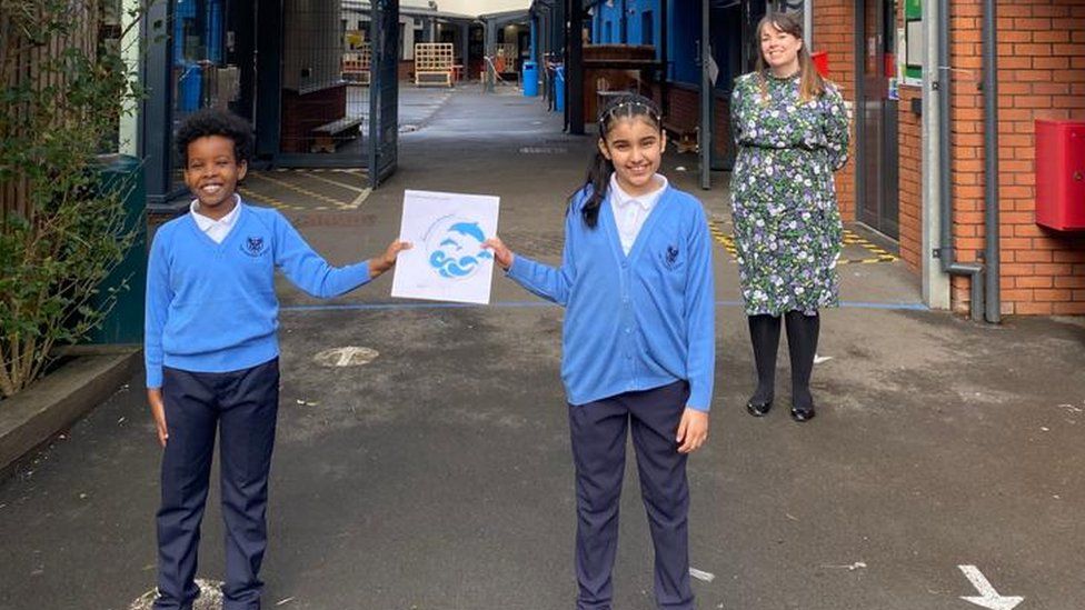 The new logo with Ahmed (left), Suhana (centre) and Kate Jenkins