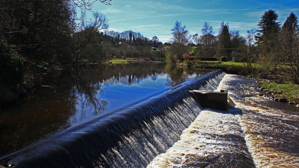 Looking upstream from Midcalder Weir on the River Almond