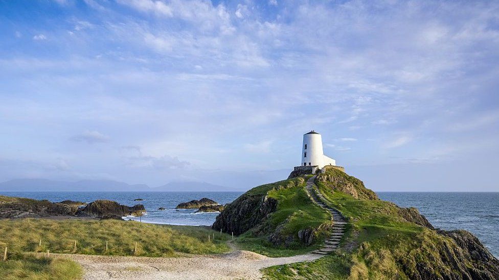Steps up to the old lighthouse on Llanddwyn Island, off Anglesey