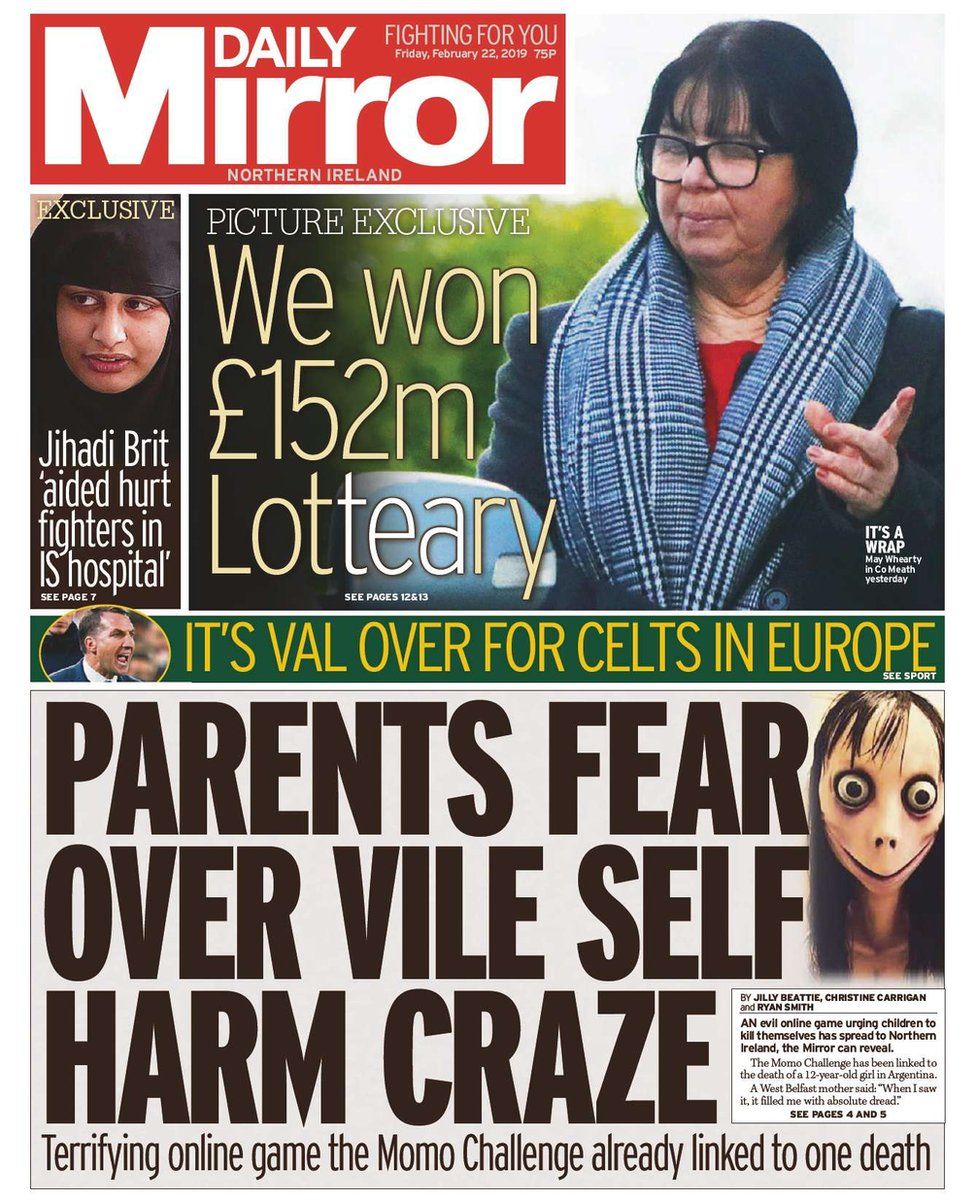 front page of Daily Mirror 22 February 2019