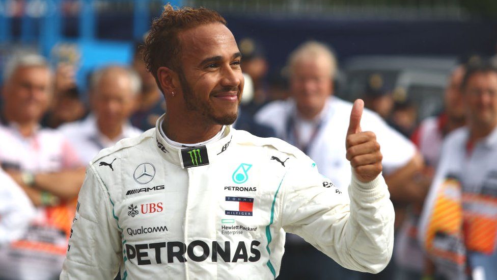 Lewis Hamilton gives a thumbs up