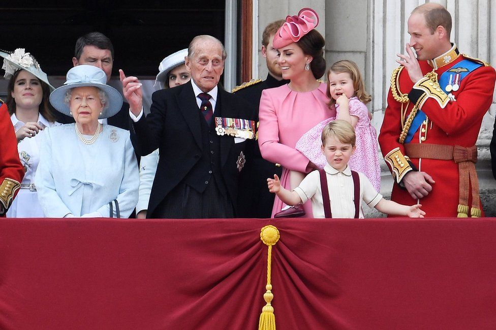 Members of Britain's royal family stand on the balcony of Buckingham Palace after Trooping the Colour in London, Britain
