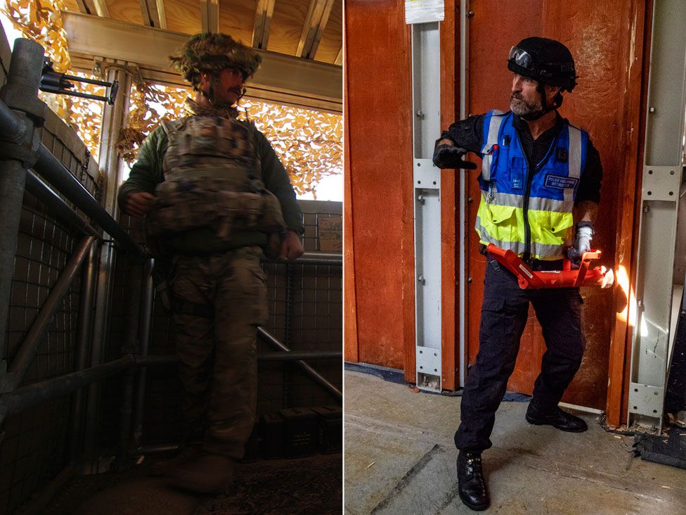 Photos showing Geoff Dunn in the army and as a police response officer