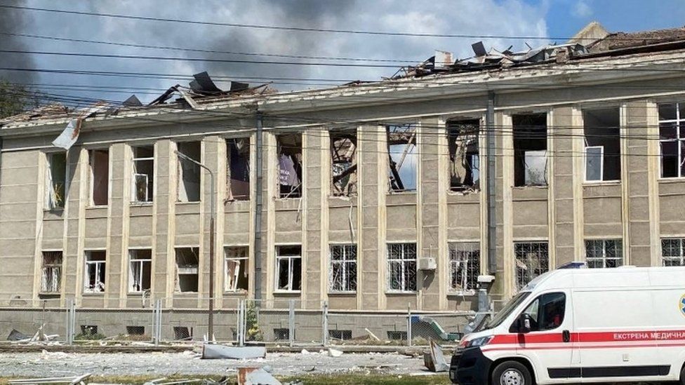A view of a destroyed building at the site of a Russian military strike, as Russia"s attack on Ukraine continues, in Vinnytsia