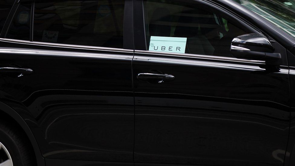 An Uber vehicle is viewed in Manhattan on July 20, 2015 in New York City