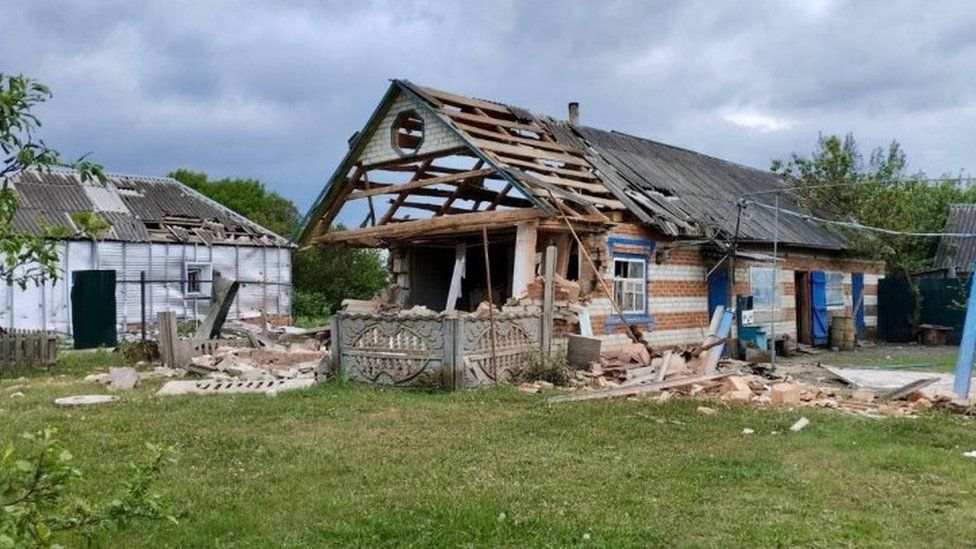 Handout from Belgorod governor purports to show damage caused to buildings during incursion