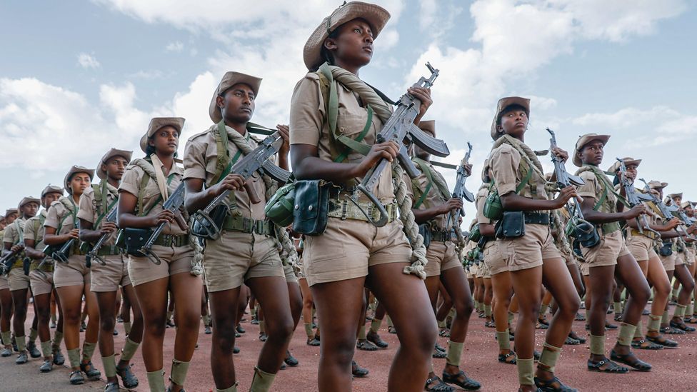 Members of Eritrea's armed forces march past President Isaias Afwerki in Asmara, Erirea - May 2023 2023 in Asmara, Eritrea