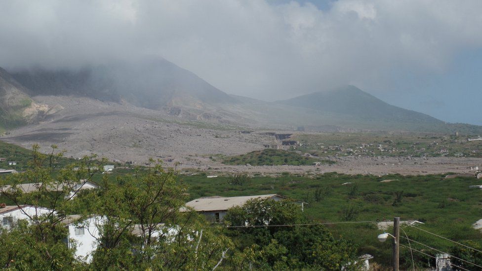 A view of the damage caused by the Soufriere Hills volcano