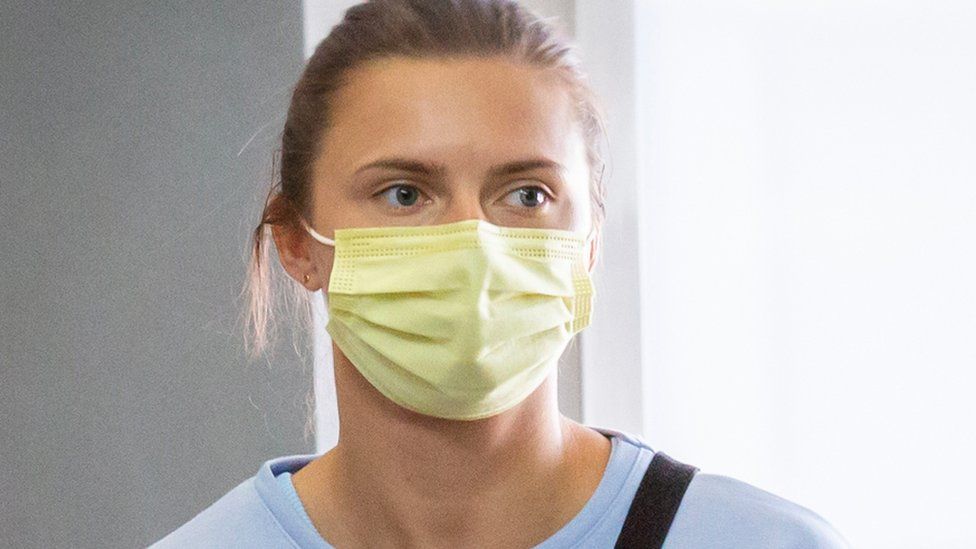Krystina Timanovskaya at Narita international airport on 4 August 2021 in Tokyo, Japan