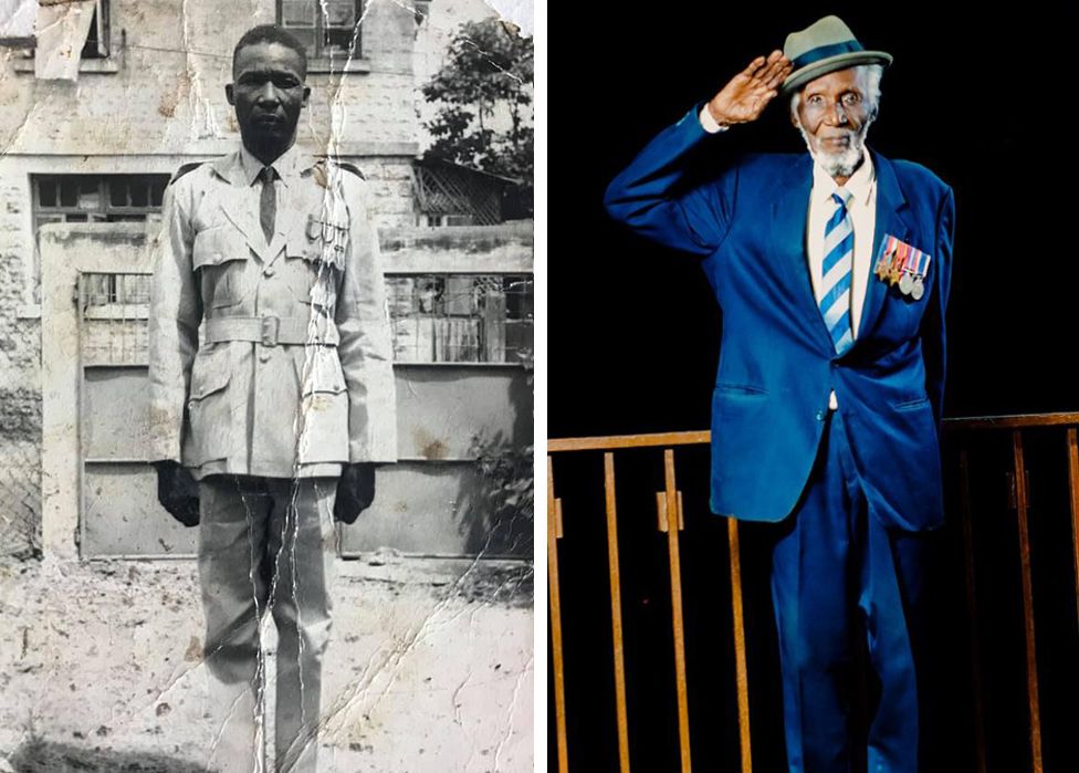 Samuel Sorie Sesay as a soldier and more recently