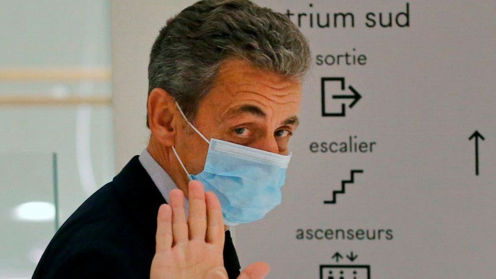 French ex-President Nicolas Sarkozy in court building, 10 Dec 20