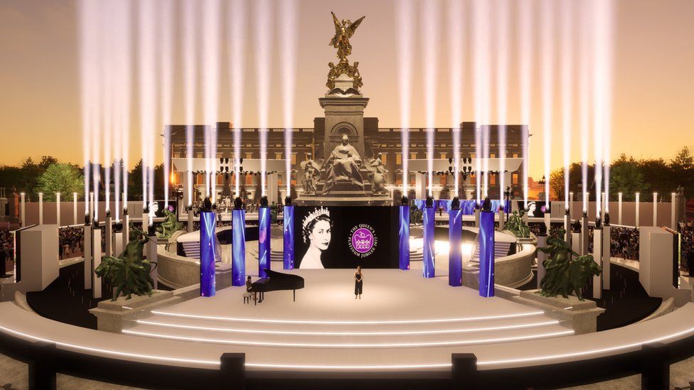 A mock-up of how one of the three stages will look in front of Buckingham Palace