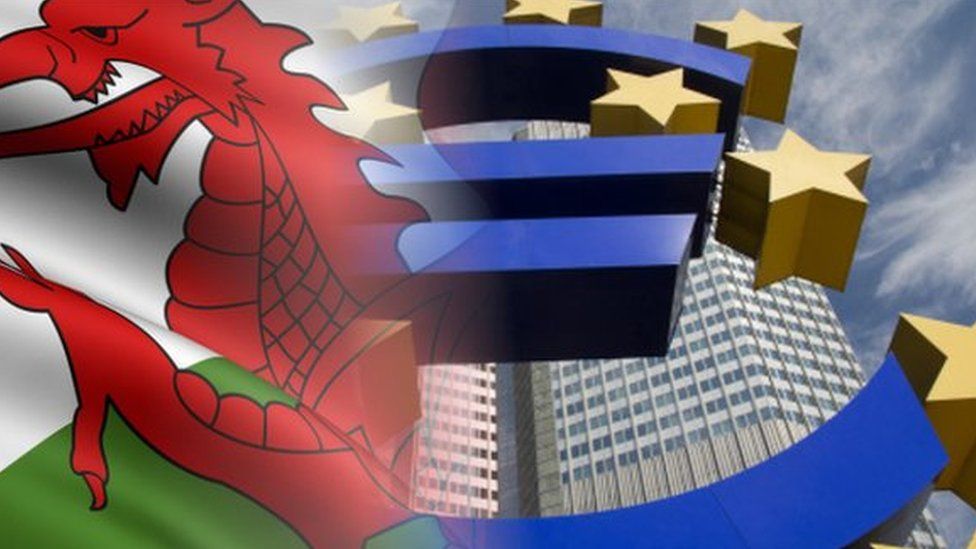 Welsh flag and EU symbol