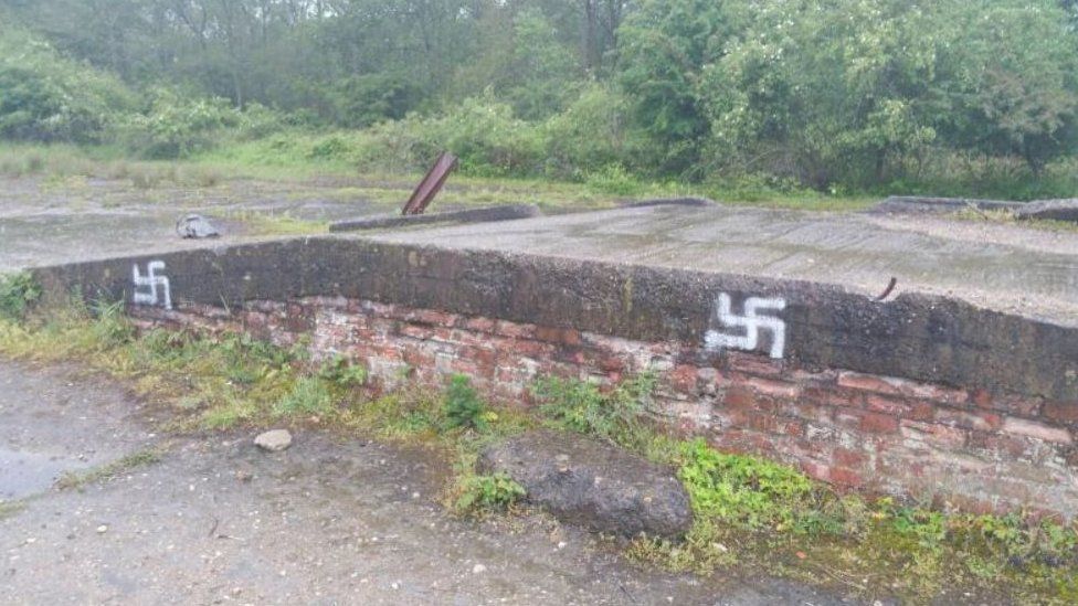 Swastikas were also sprayed on other areas of the site