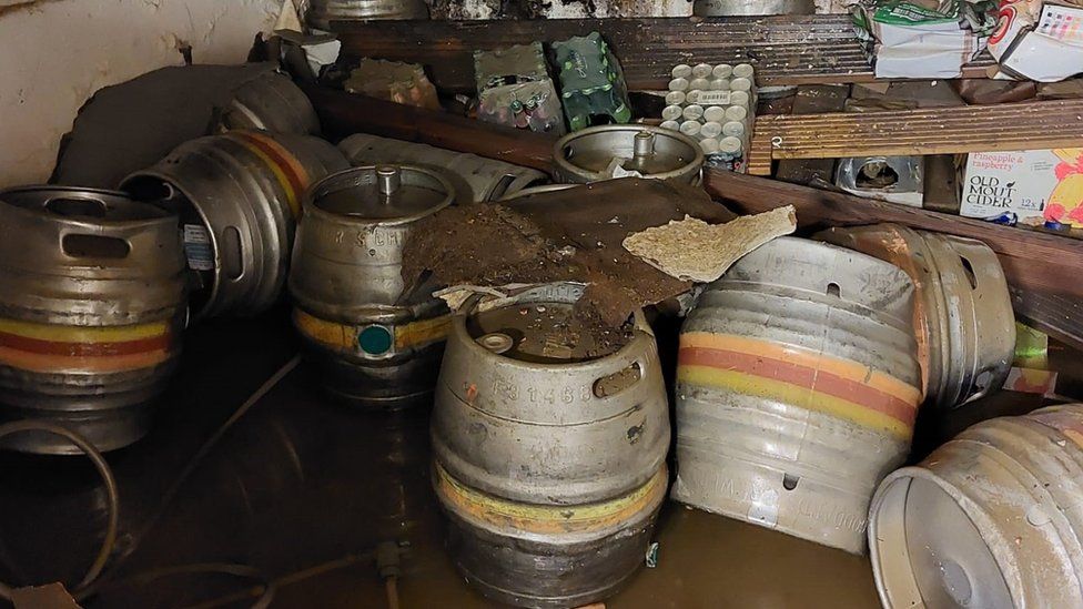 Barrels on a flooded floor