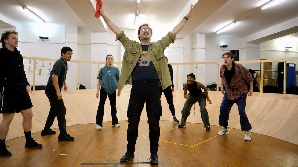 The cast in rehearsals for 42 Balloons