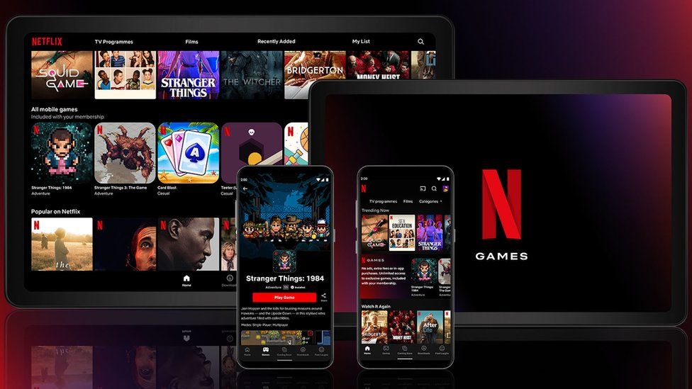A composite showing how Netflix games will appear in-app