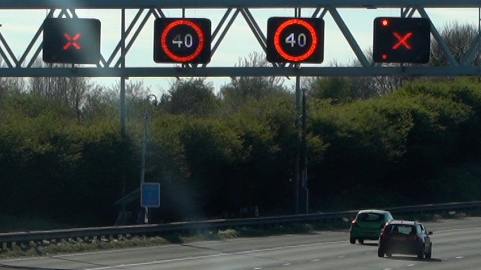 Closure signs on motorway