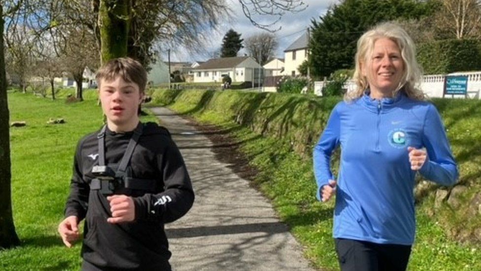 Lloyd and mum Ceri running