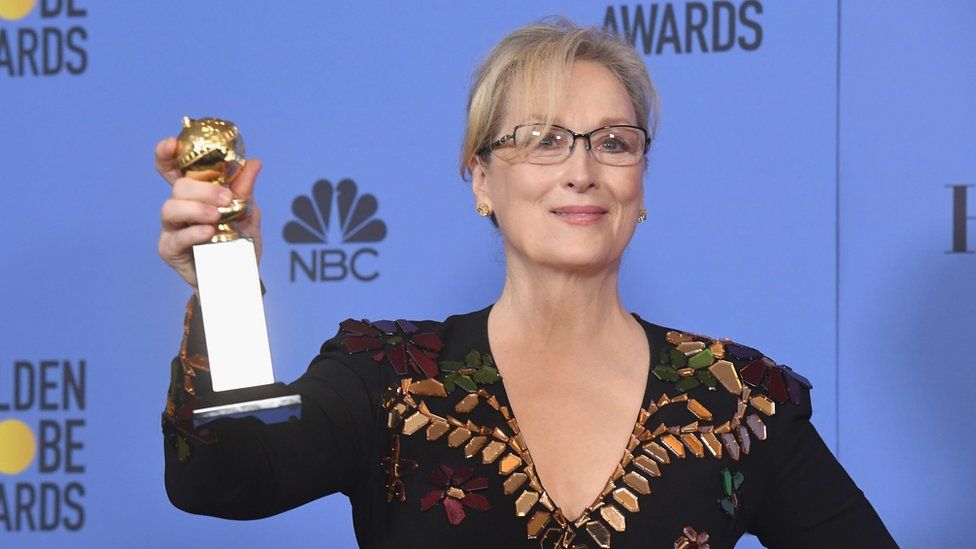 Meryl Streep with her Golden Globe