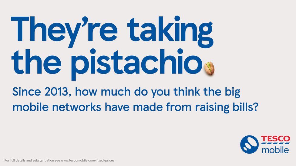 Tesco Mobile ad with the slogan: "They're taking the pistachio"