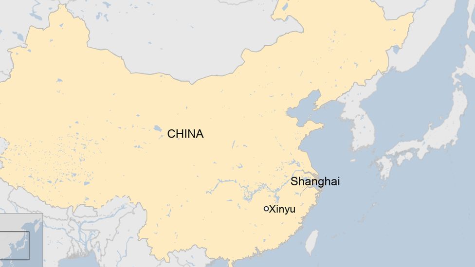 A map of China showing Xinyu and Shanghai