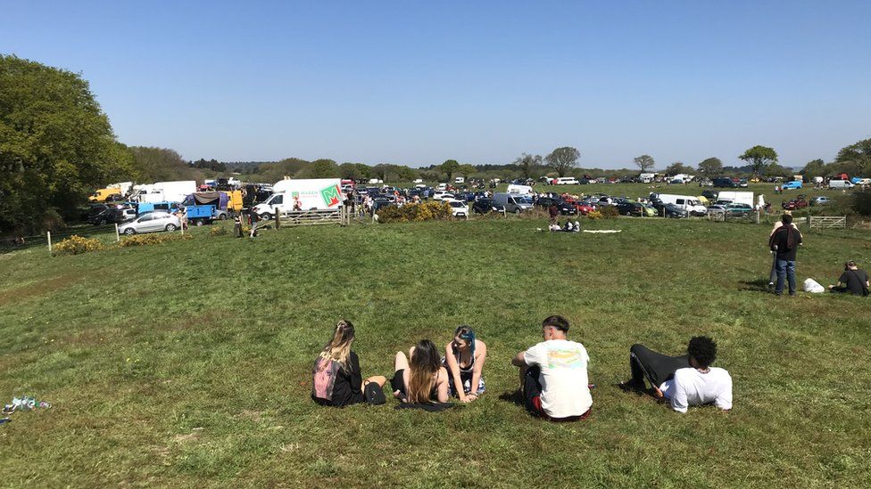 People gathered for the illegal rave at Wytch, near Corfe Castle