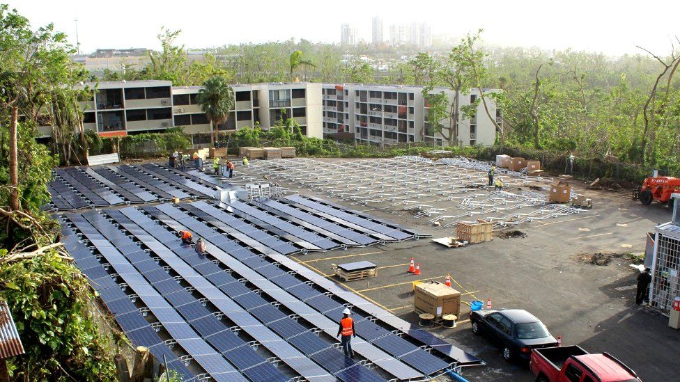 Solar panels outside a hospital in Puerto Rico