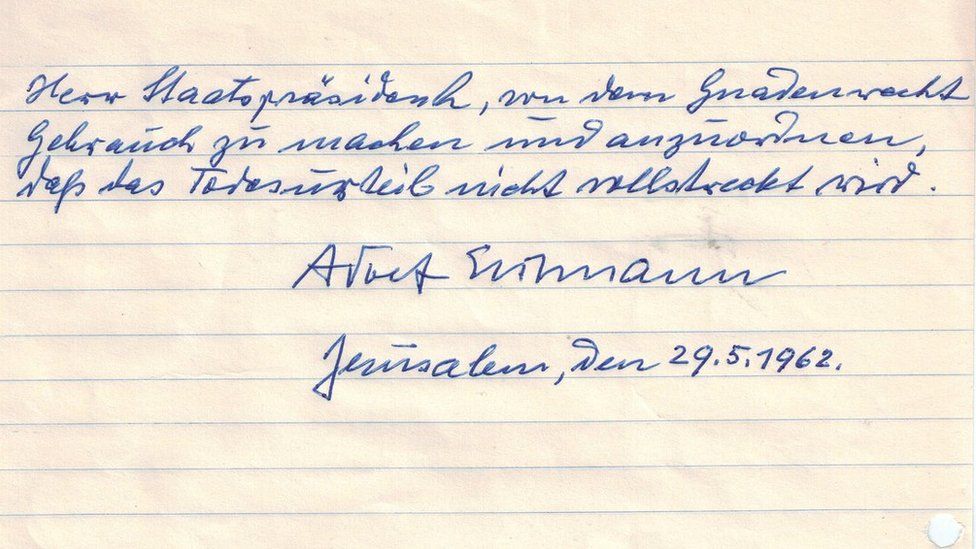 Adolf Eichmann's hand-written, signed plea for clemency
