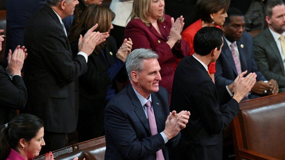 U.S. House Republican Leader Kevin McCarthy (R-CA) claps hands