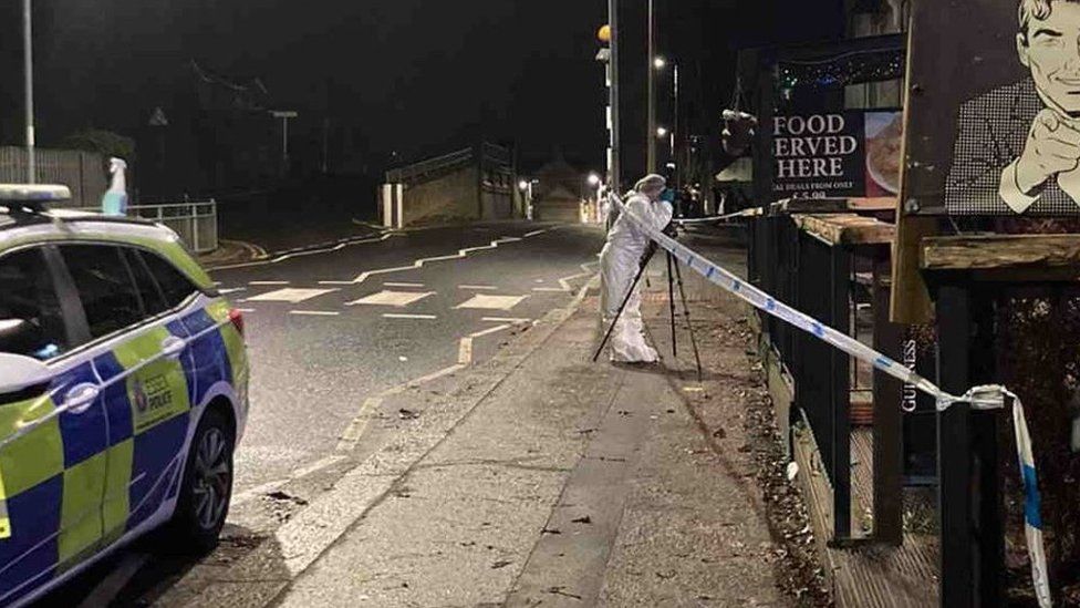Cordon outside Lamb and Lion pub in Westcliff-on-Sea, Essex