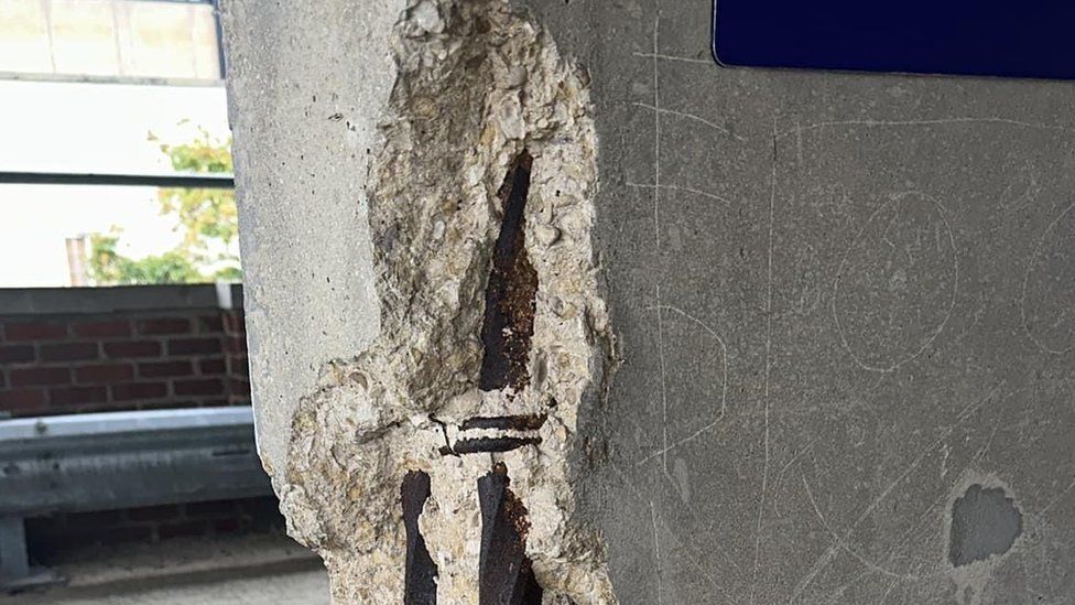 The corner of a pillar which has degraded