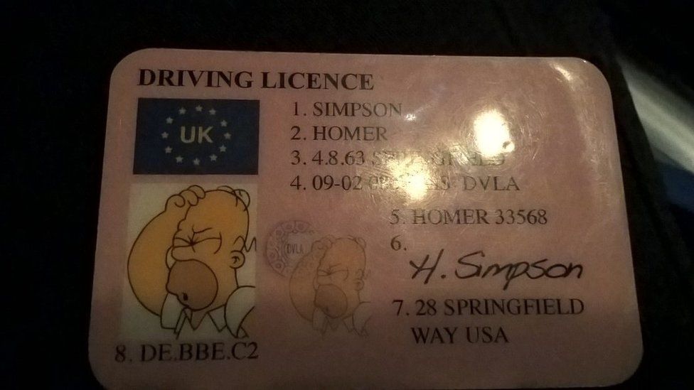 The driving licence with Homer Simpson's details on it