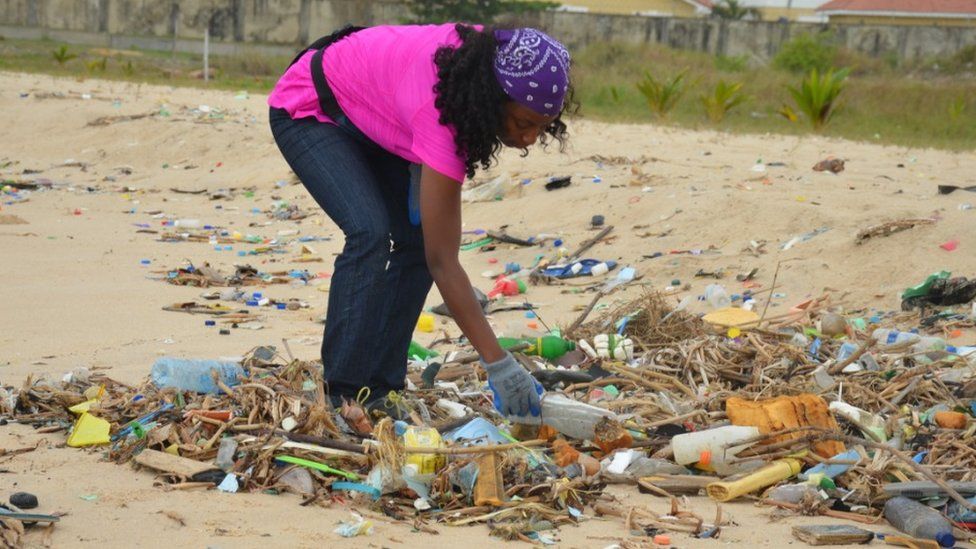 Rubbish being collected on Elegushi beach