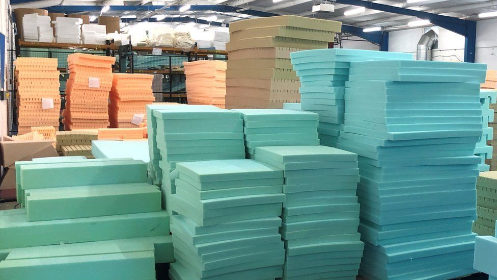 Warehouse full of foam mattresses